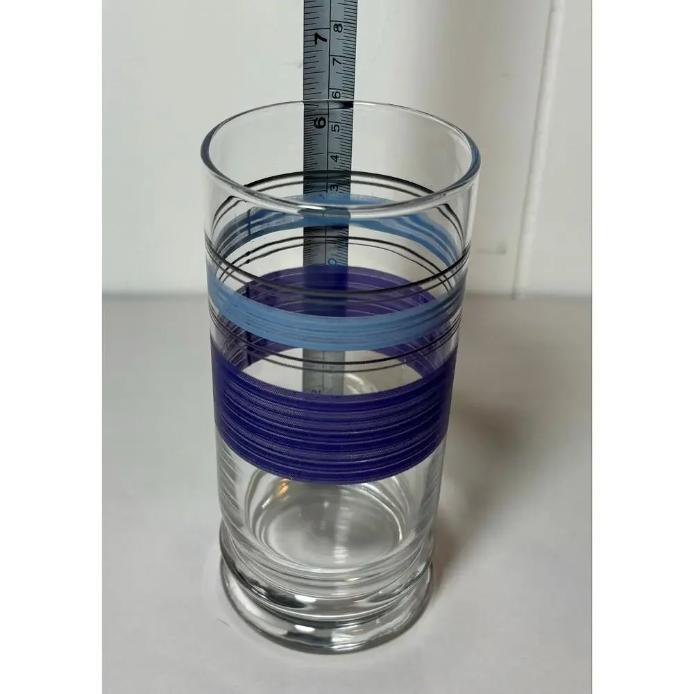 Vintage - Libbey Pfaltzgraff- Blue/Purple Banded Tumbler Glasses - Set of 4